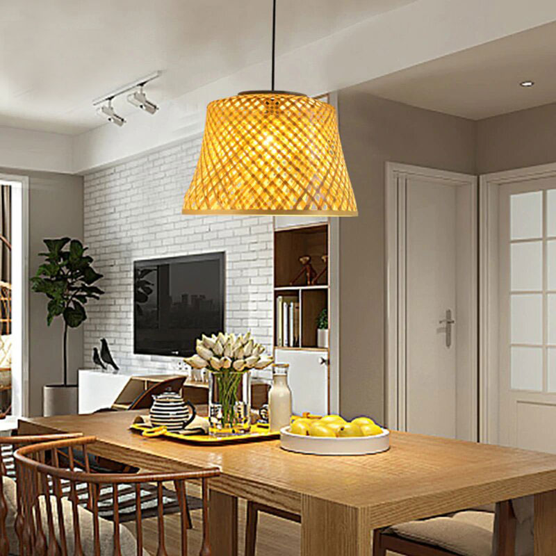 Bamboo Wicker Rattan Round Shade Pendant Light By Artisan Living-4