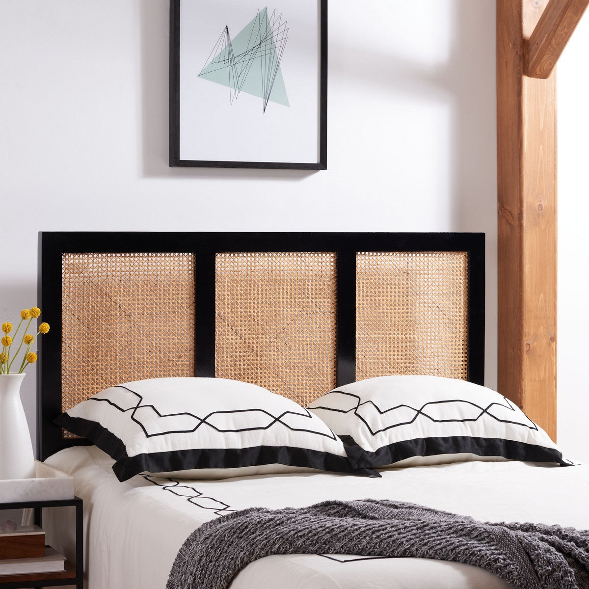 Safavieh Vienna Cane Headboard King Size - Black | Headboards | Modishstore