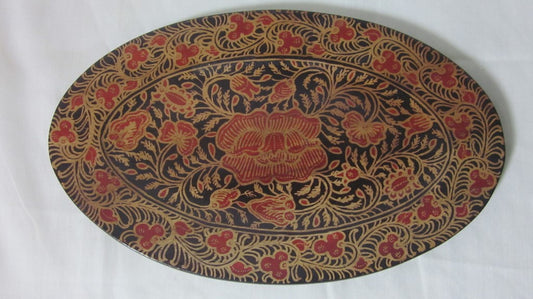 Oval Shaped Decorative Wooden Hand-printed Tray | ModishStore | Decorative Trays & Dishes