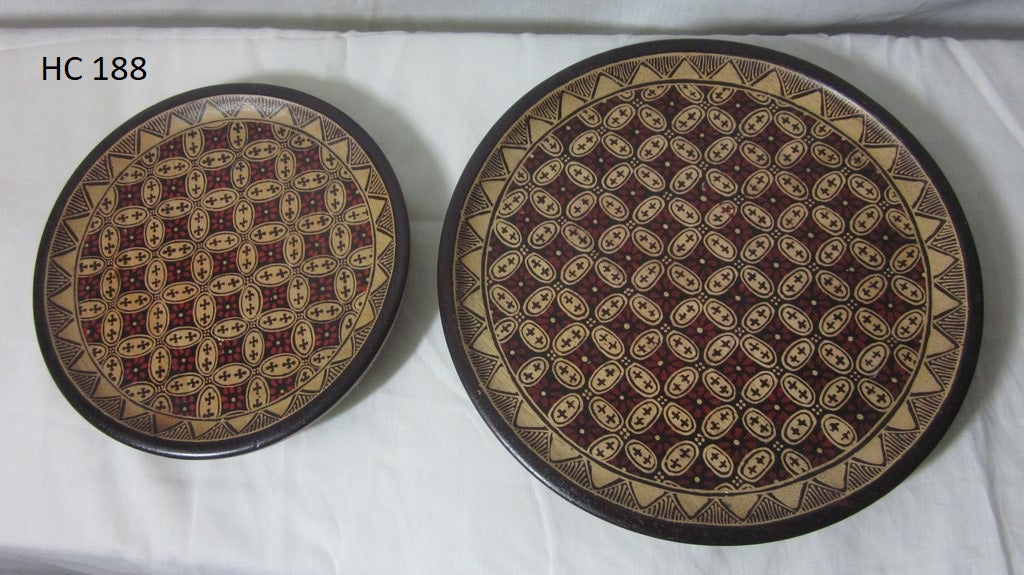 Wooden Hand-printed Decorative trays -Set of 2 | ModishStore | Decorative Trays & Dishes