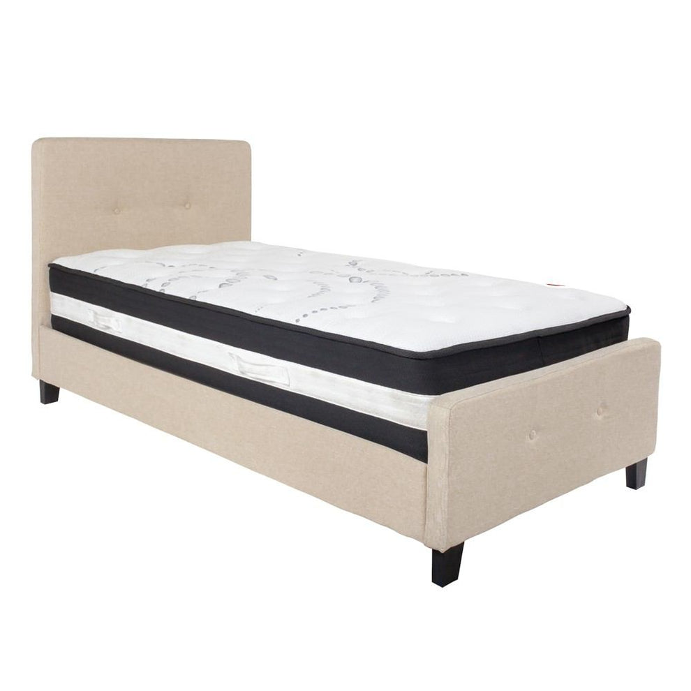 Flash Furniture Tribeca Twin Size Tufted Upholstered Platform Bed with Pocket Spring Mattress | Beds | Modishstore - 2