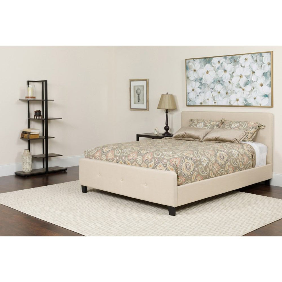 Flash Furniture Tribeca Queen Size Tufted Upholstered Platform Bed with Pocket Spring Mattress | Beds | Modishstore - 1