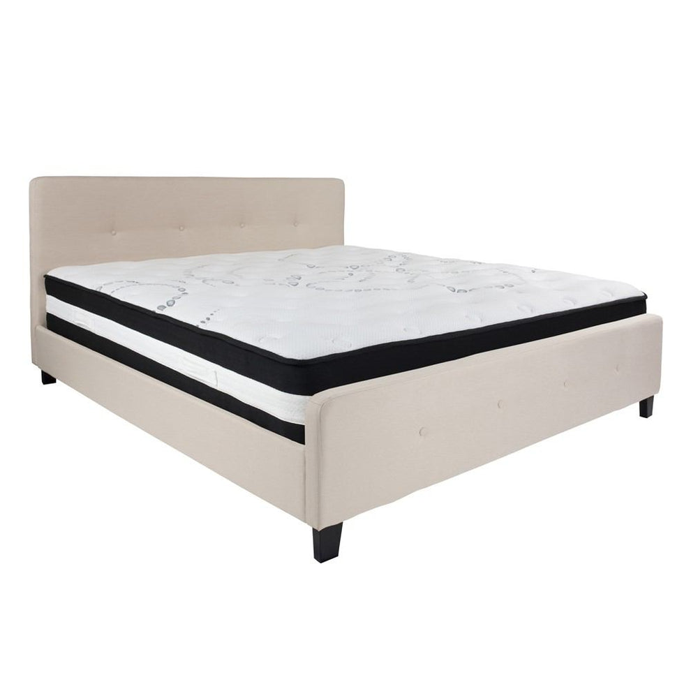 Flash Furniture Tribeca King Size Tufted Upholstered Platform Bed with Pocket Spring Mattress | Beds | Modishstore - 2