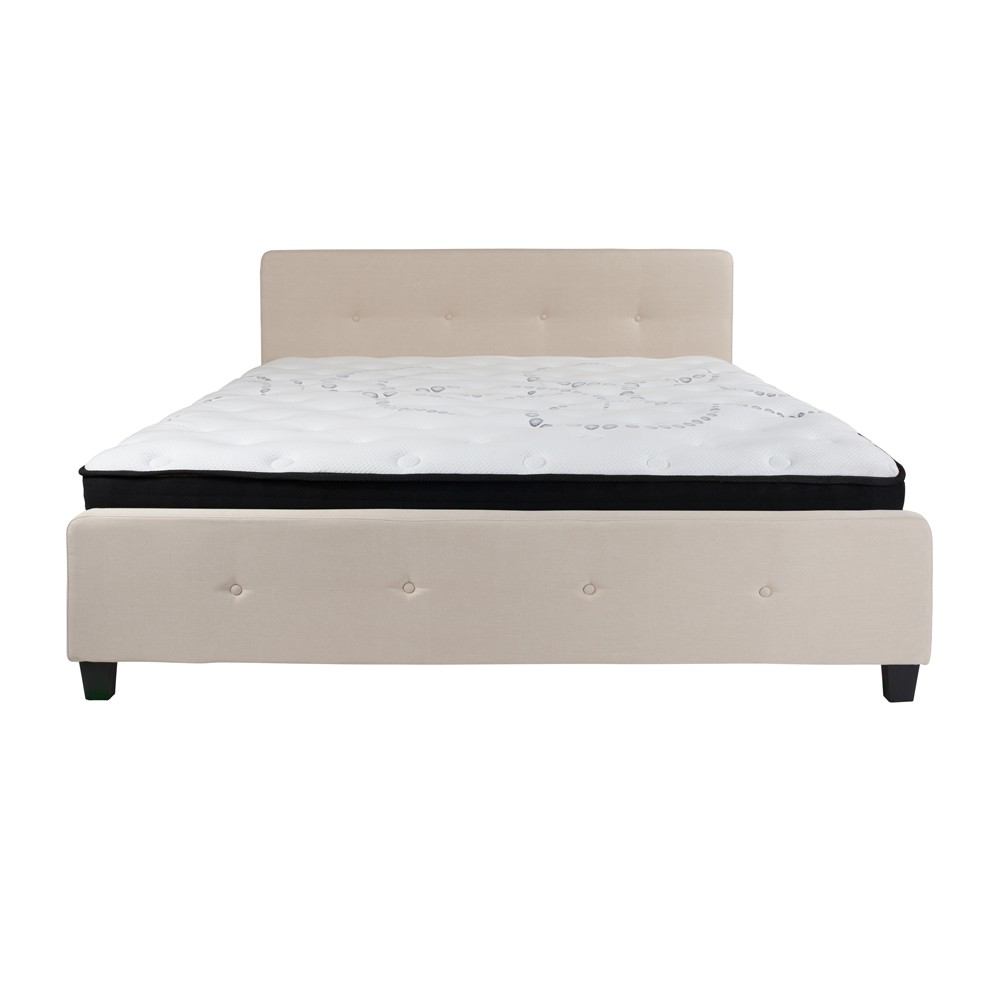 Flash Furniture Tribeca King Size Tufted Upholstered Platform Bed with Pocket Spring Mattress | Beds | Modishstore-4