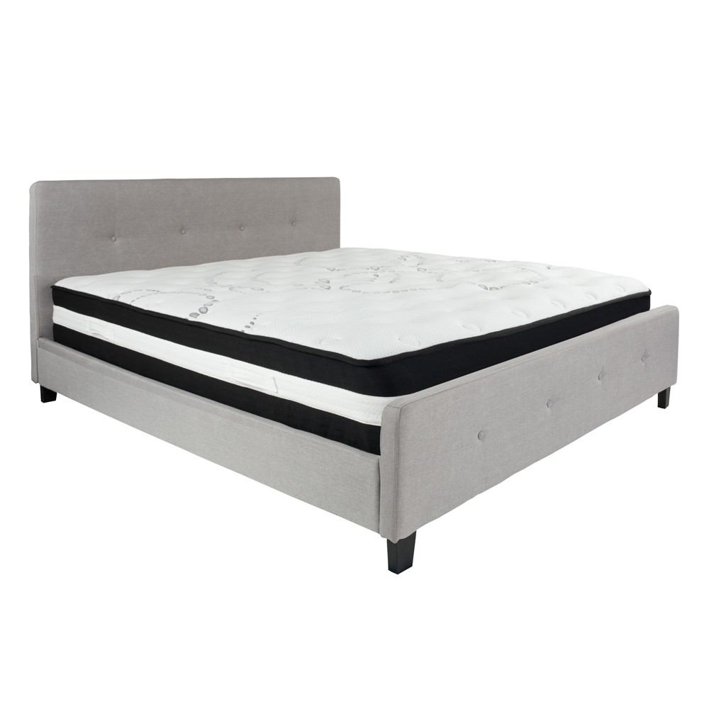 Flash Furniture Tribeca King Size Tufted Upholstered Platform Bed with Pocket Spring Mattress | Beds | Modishstore-9