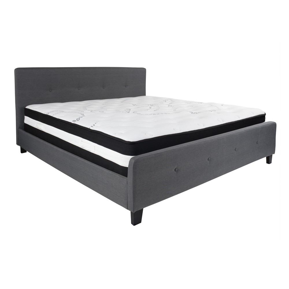 Flash Furniture Tribeca King Size Tufted Upholstered Platform Bed with Pocket Spring Mattress | Beds | Modishstore-11