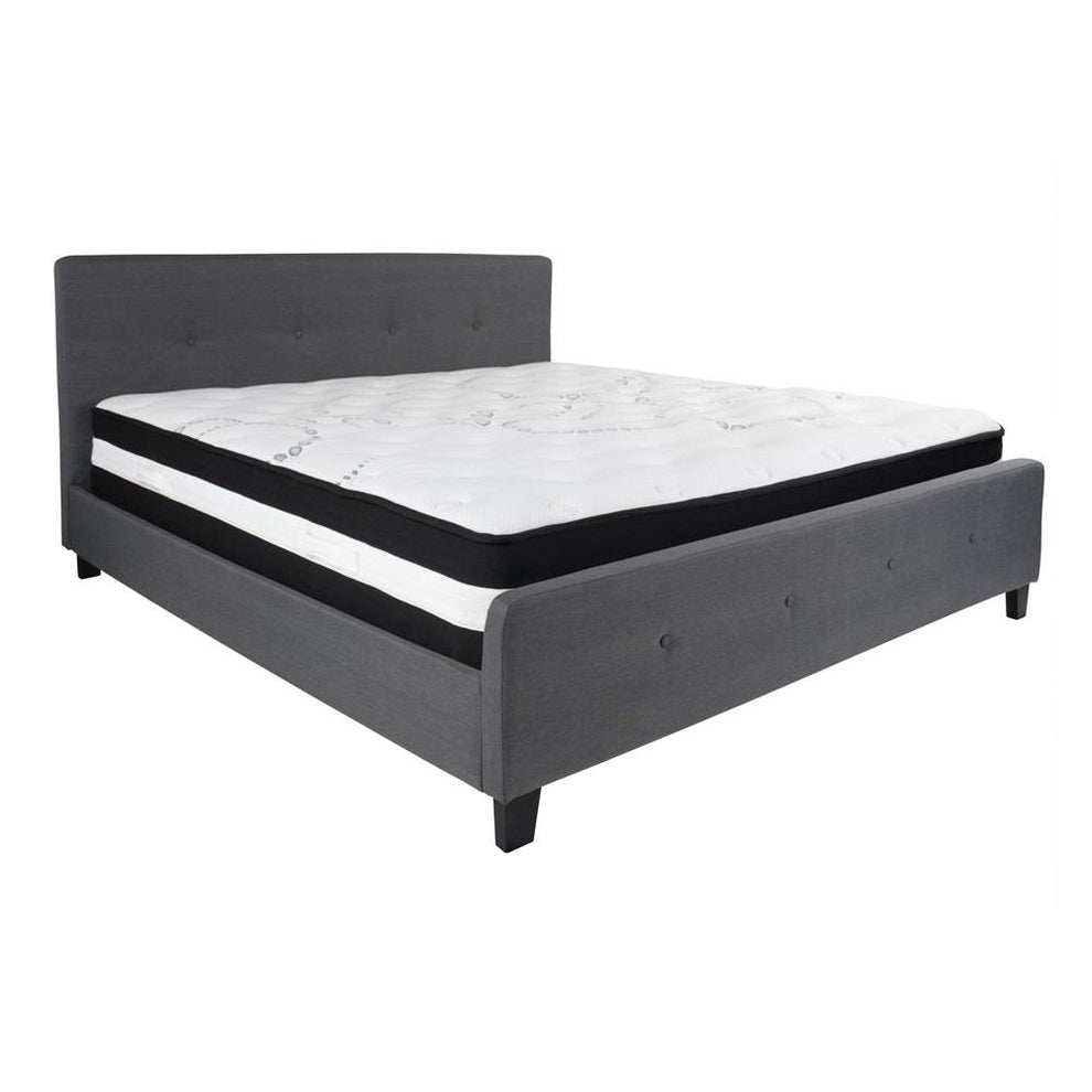 Flash Furniture Tribeca King Size Tufted Upholstered Platform Bed with Pocket Spring Mattress | Beds | Modishstore - 11