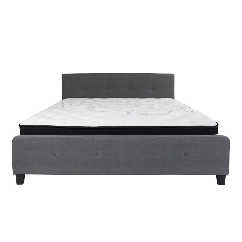 Flash Furniture Tribeca King Size Tufted Upholstered Platform Bed with Pocket Spring Mattress | Beds | Modishstore-12