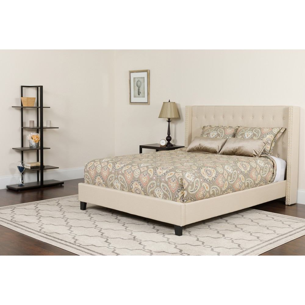 Flash Furniture Riverdale Twin Size Tufted Upholstered Platform Bed with Pocket Spring Mattress | Beds | Modishstore
