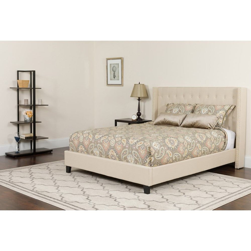 Flash Furniture Riverdale Twin Size Tufted Upholstered Platform Bed with Pocket Spring Mattress | Beds | Modishstore - 1