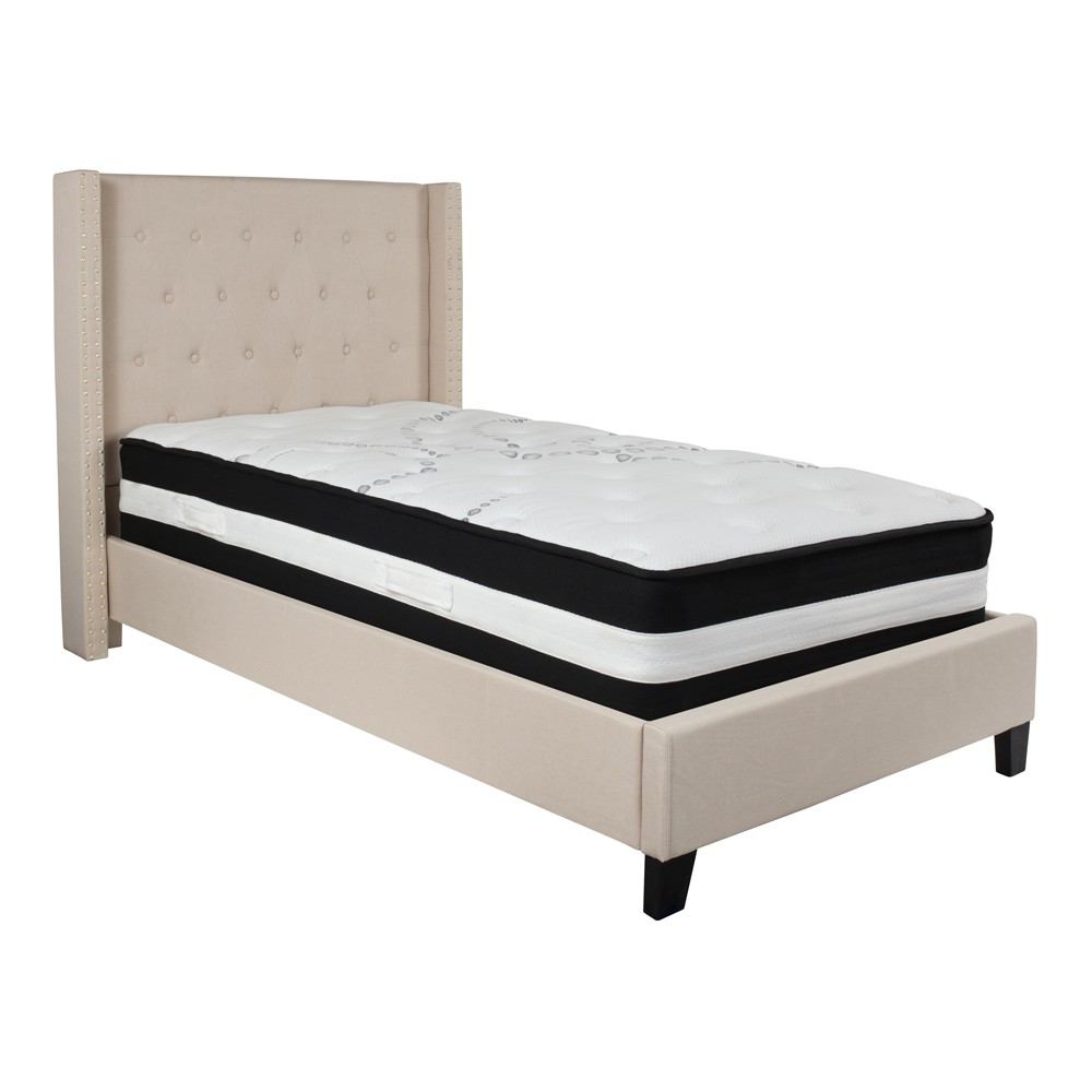 Flash Furniture Riverdale Twin Size Tufted Upholstered Platform Bed with Pocket Spring Mattress | Beds | Modishstore-2