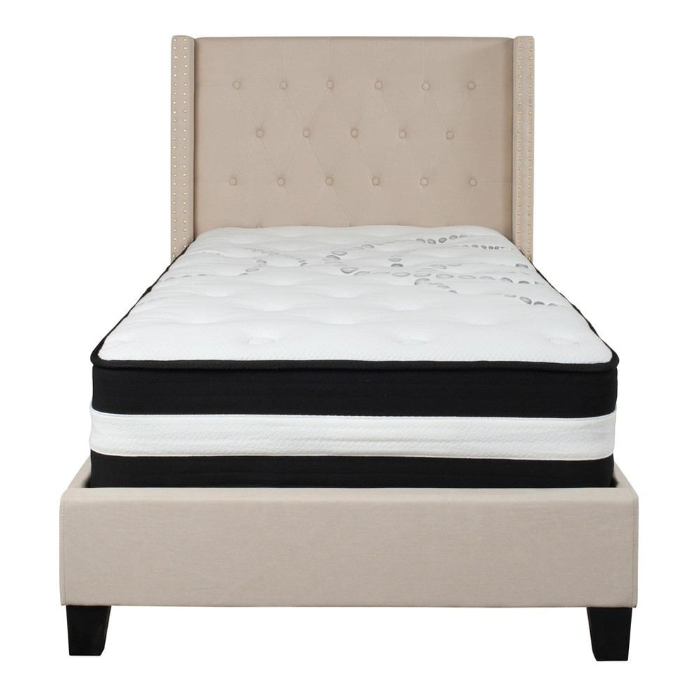Flash Furniture Riverdale Twin Size Tufted Upholstered Platform Bed with Pocket Spring Mattress | Beds | Modishstore - 4