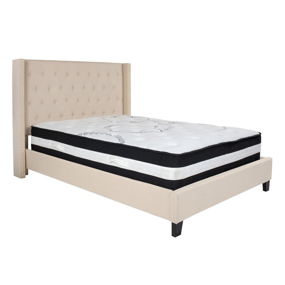 Flash Furniture Riverdale Full Size Tufted Upholstered Platform Bed with Pocket Spring Mattress | Beds | Modishstore - 2