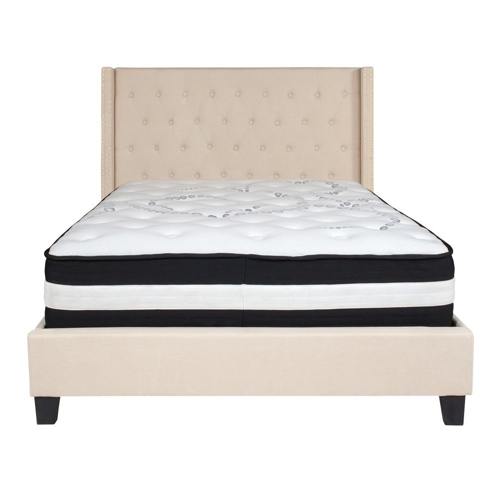 Flash Furniture Riverdale Full Size Tufted Upholstered Platform Bed with Pocket Spring Mattress | Beds | Modishstore-4