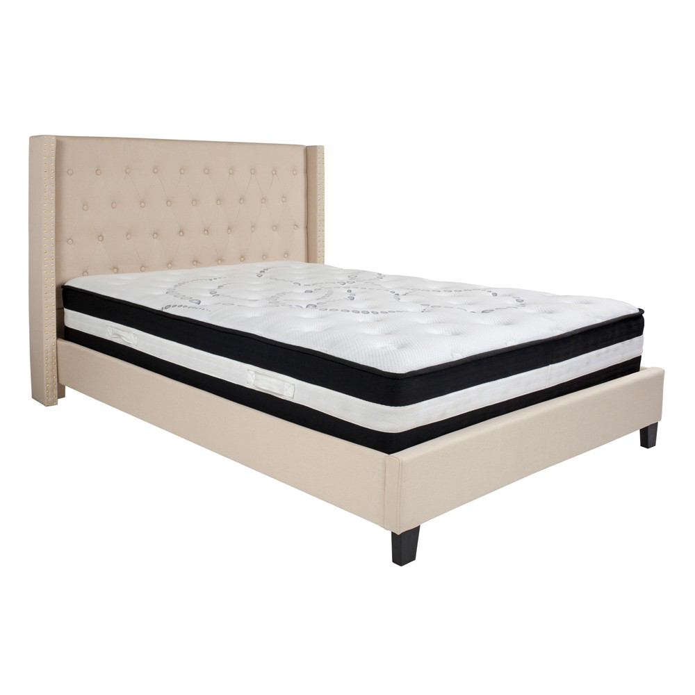 Flash Furniture Riverdale Queen Size Tufted Upholstered Platform Bed with Pocket Spring Mattress | Beds | Modishstore-2