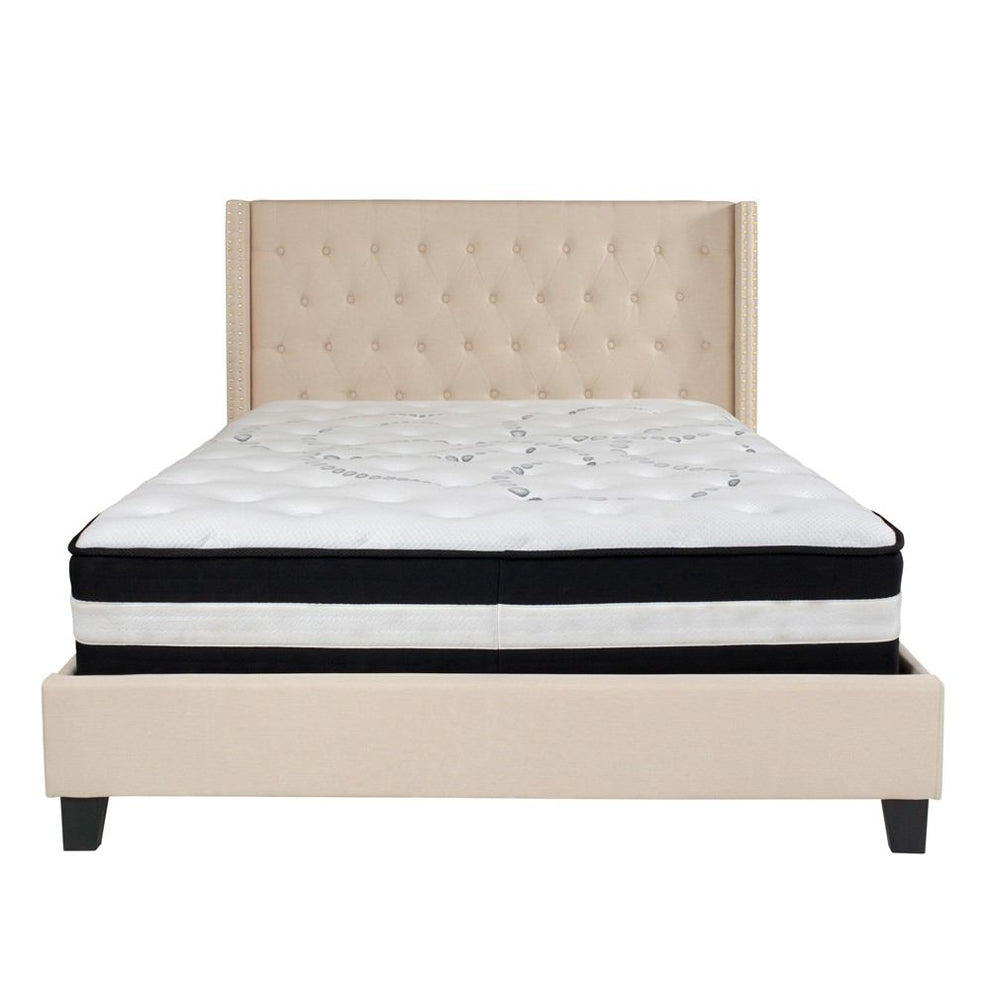 Flash Furniture Riverdale Queen Size Tufted Upholstered Platform Bed with Pocket Spring Mattress | Beds | Modishstore - 4
