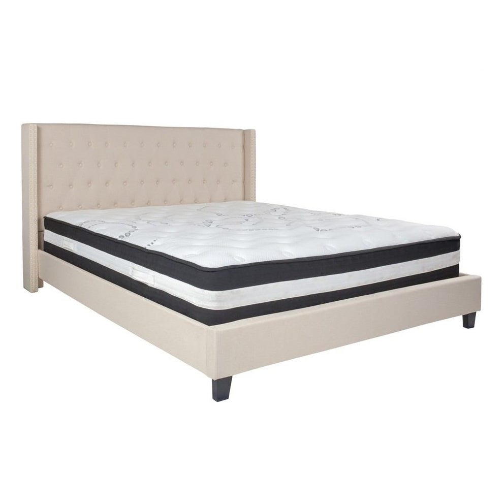 Flash Furniture Riverdale King Size Tufted Upholstered Platform Bed with Pocket Spring Mattress | Beds | Modishstore - 2