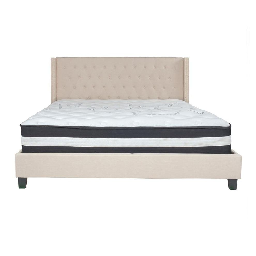 Flash Furniture Riverdale King Size Tufted Upholstered Platform Bed with Pocket Spring Mattress | Beds | Modishstore - 4