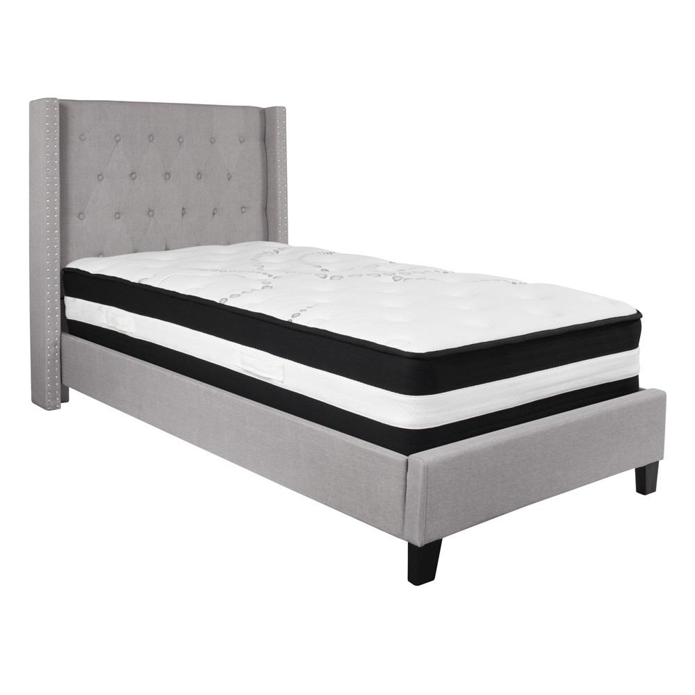 Flash Furniture Riverdale Twin Size Tufted Upholstered Platform Bed with Pocket Spring Mattress | Beds | Modishstore-7
