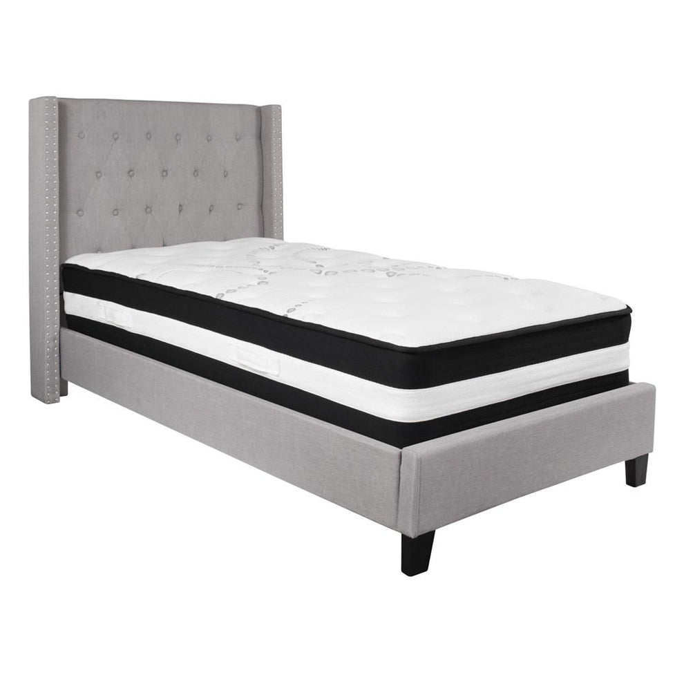 Flash Furniture Riverdale Twin Size Tufted Upholstered Platform Bed with Pocket Spring Mattress | Beds | Modishstore - 7