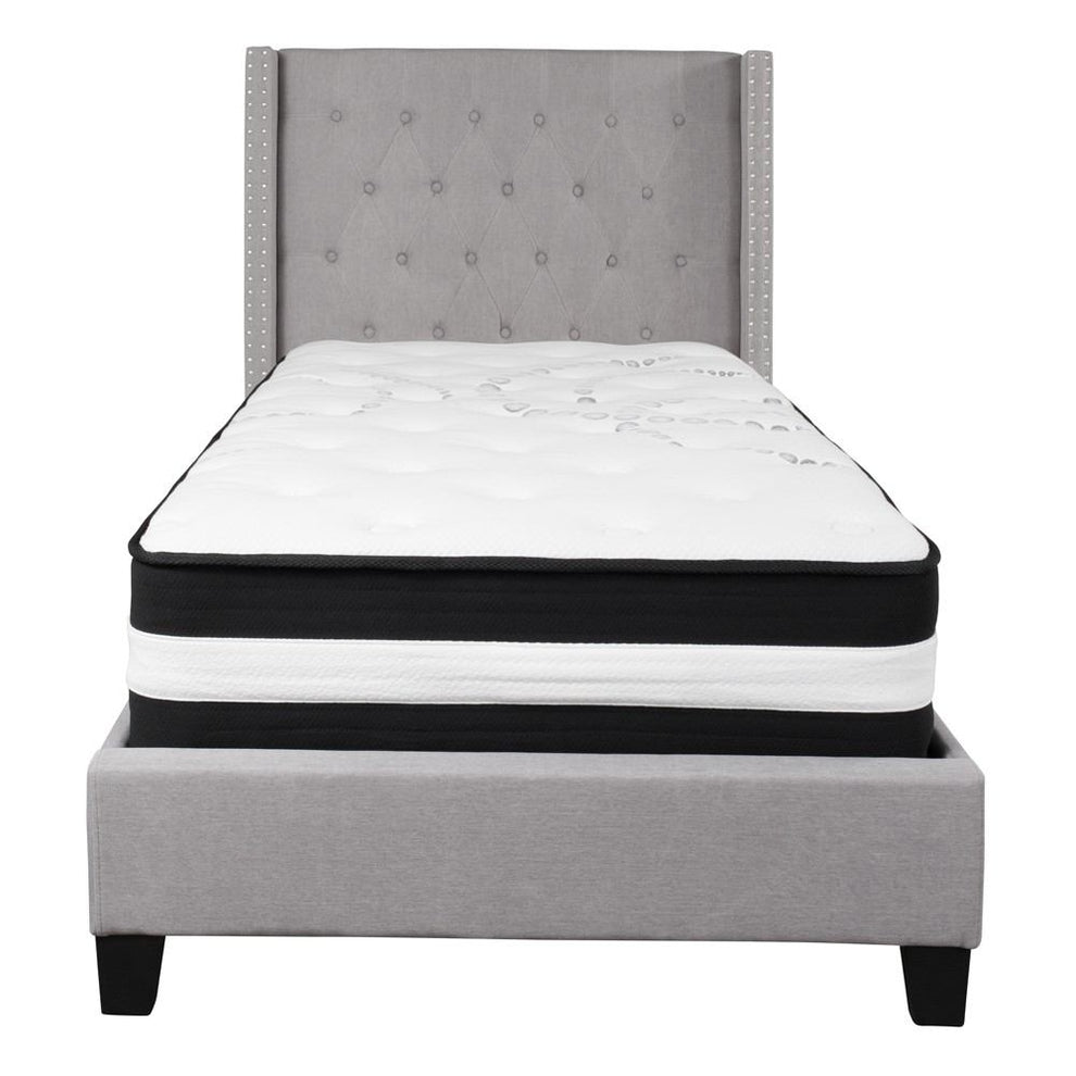 Flash Furniture Riverdale Twin Size Tufted Upholstered Platform Bed with Pocket Spring Mattress | Beds | Modishstore - 8