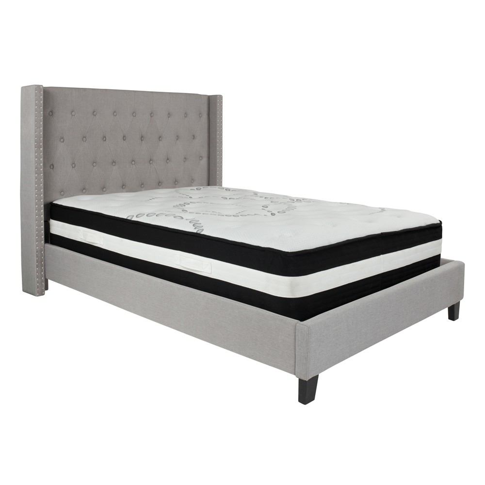 Flash Furniture Riverdale Full Size Tufted Upholstered Platform Bed with Pocket Spring Mattress | Beds | Modishstore - 9
