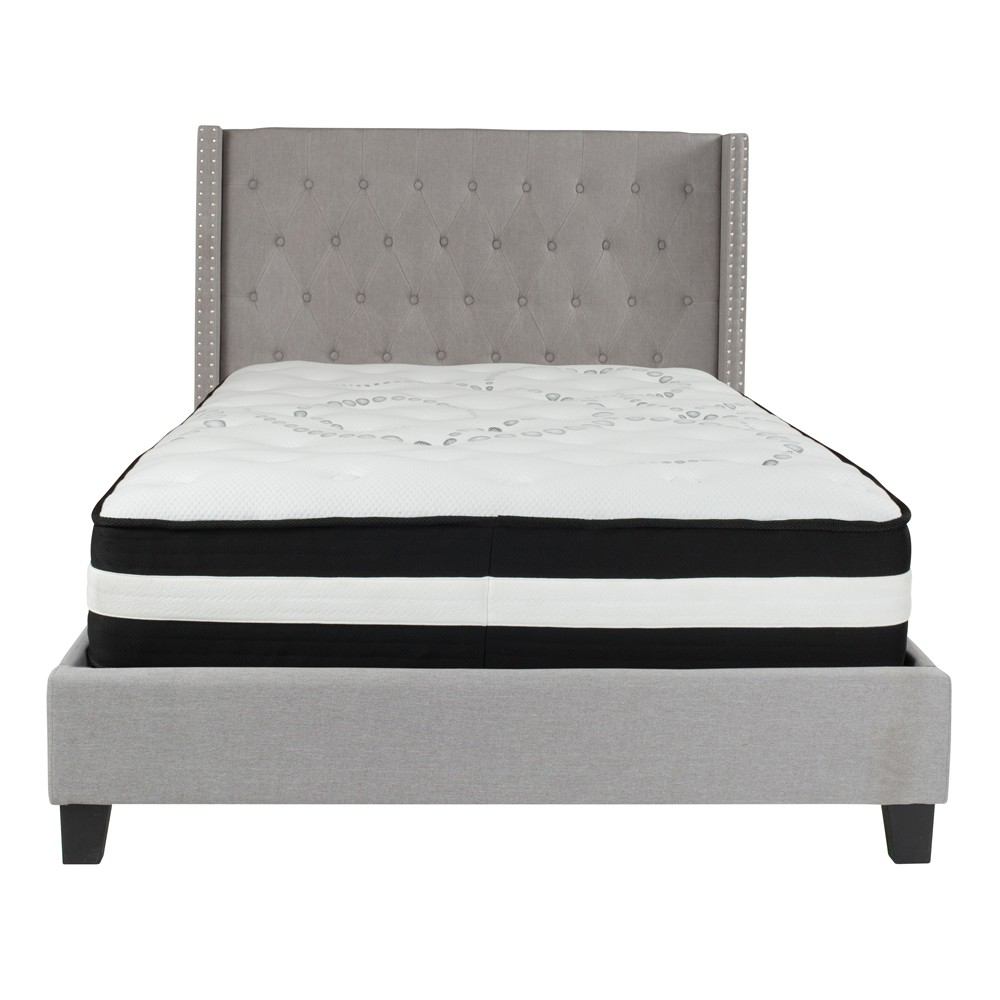 Flash Furniture Riverdale Full Size Tufted Upholstered Platform Bed with Pocket Spring Mattress | Beds | Modishstore-10