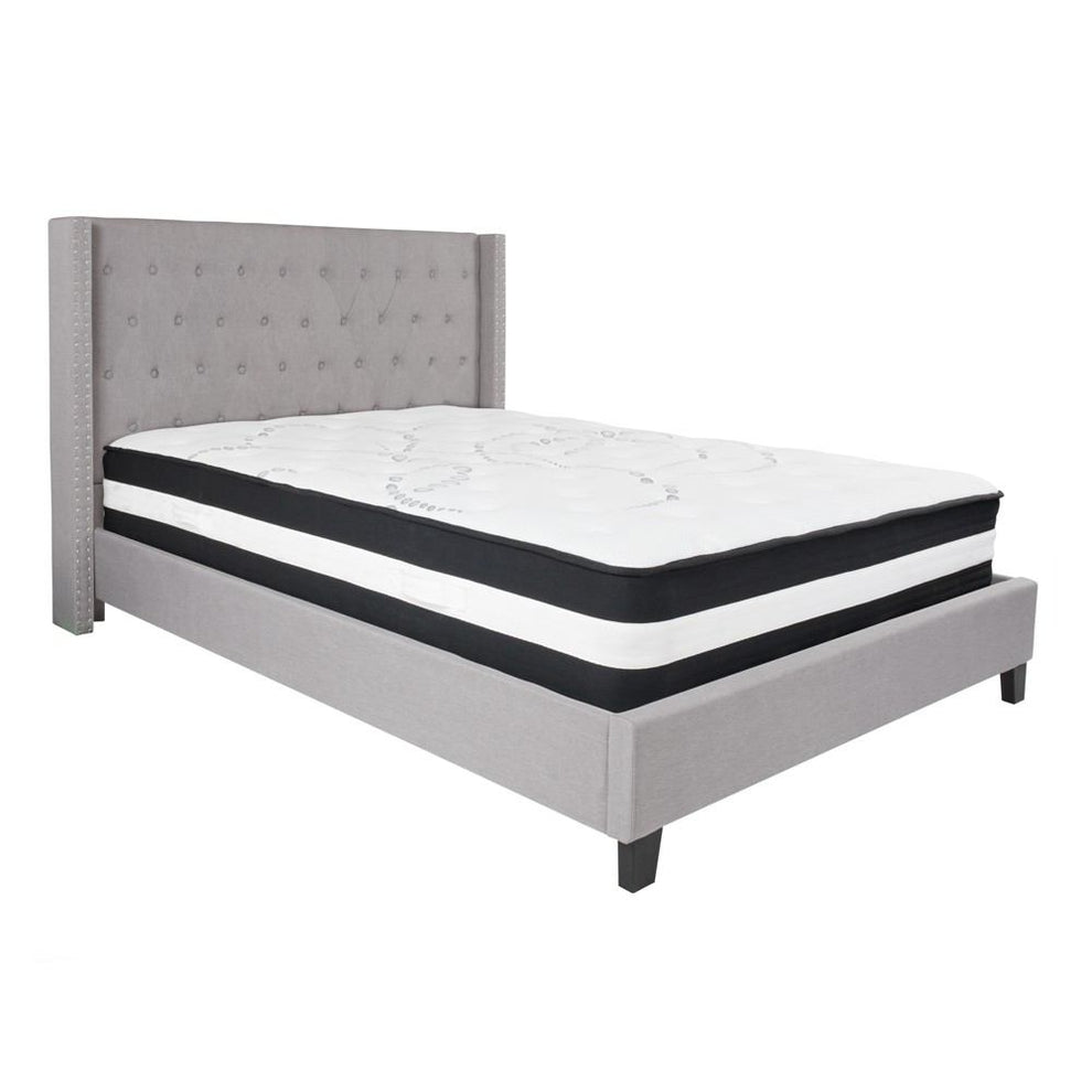 Flash Furniture Riverdale Queen Size Tufted Upholstered Platform Bed with Pocket Spring Mattress | Beds | Modishstore - 9