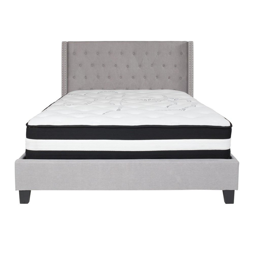 Flash Furniture Riverdale Queen Size Tufted Upholstered Platform Bed with Pocket Spring Mattress | Beds | Modishstore - 10