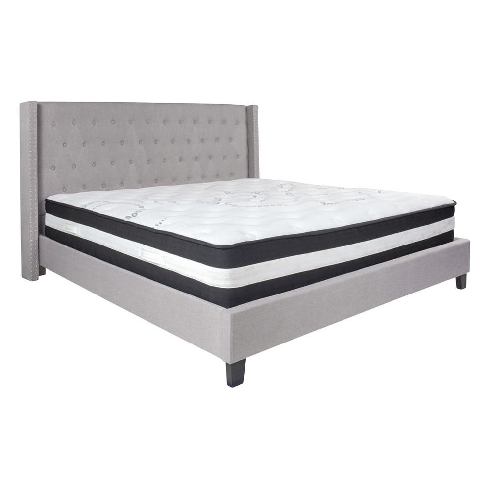 Flash Furniture Riverdale King Size Tufted Upholstered Platform Bed with Pocket Spring Mattress | Beds | Modishstore - 9