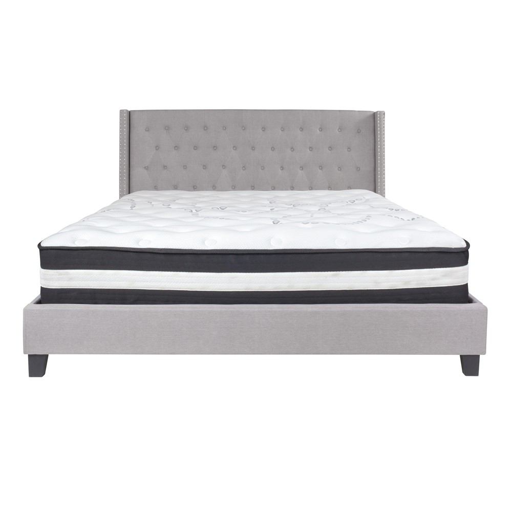 Flash Furniture Riverdale King Size Tufted Upholstered Platform Bed with Pocket Spring Mattress | Beds | Modishstore-10