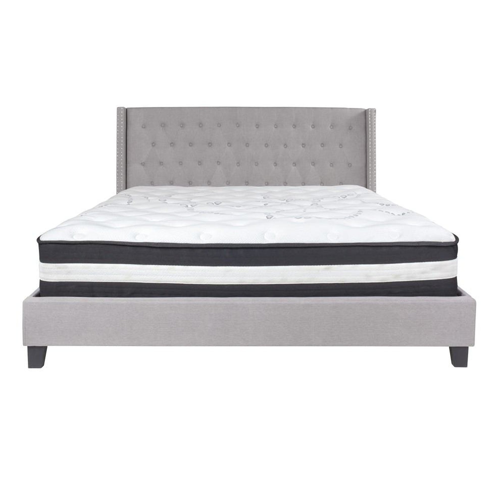 Flash Furniture Riverdale King Size Tufted Upholstered Platform Bed with Pocket Spring Mattress | Beds | Modishstore - 10