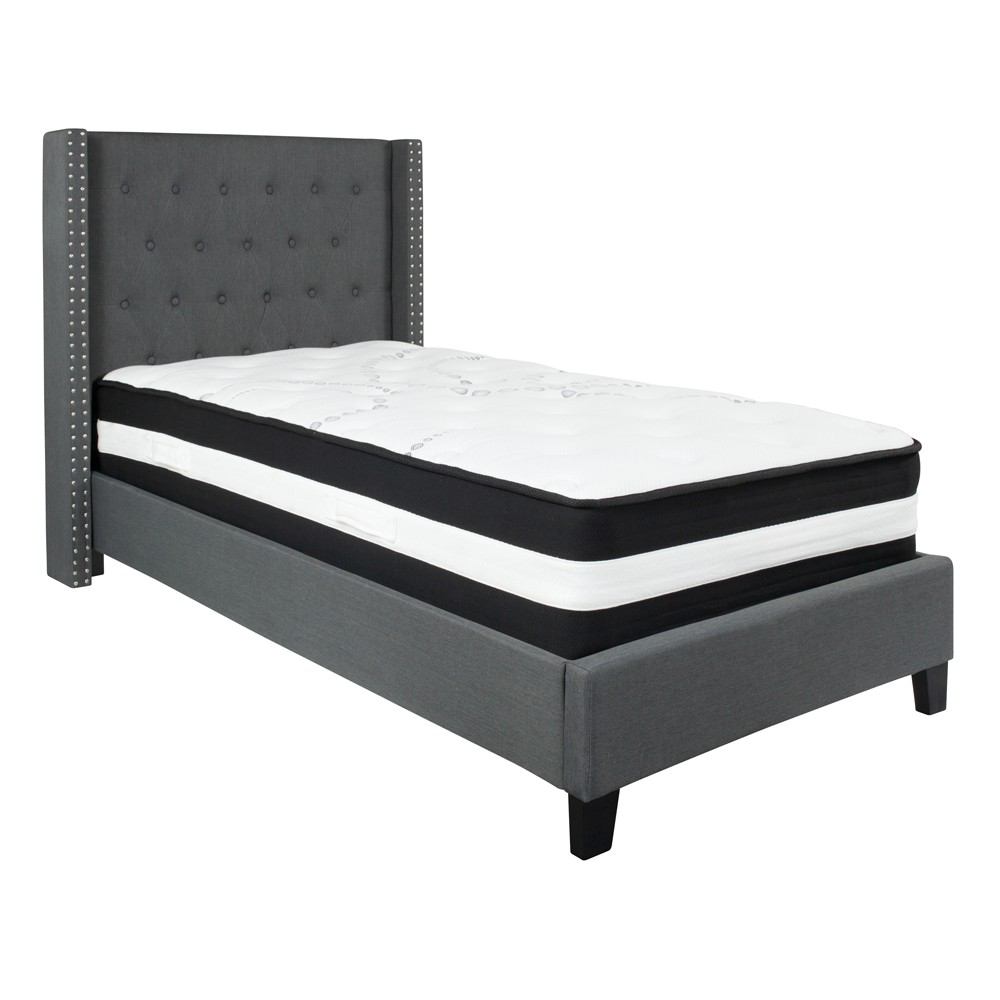 Flash Furniture Riverdale Twin Size Tufted Upholstered Platform Bed with Pocket Spring Mattress | Beds | Modishstore-9