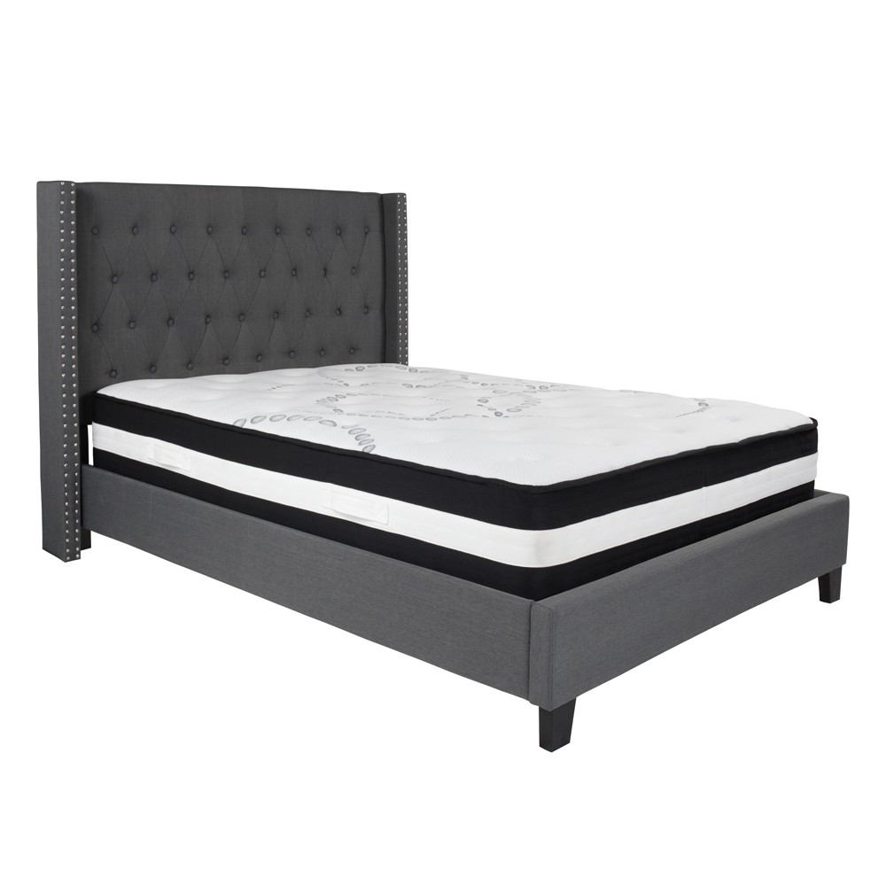 Flash Furniture Riverdale Full Size Tufted Upholstered Platform Bed with Pocket Spring Mattress | Beds | Modishstore-11