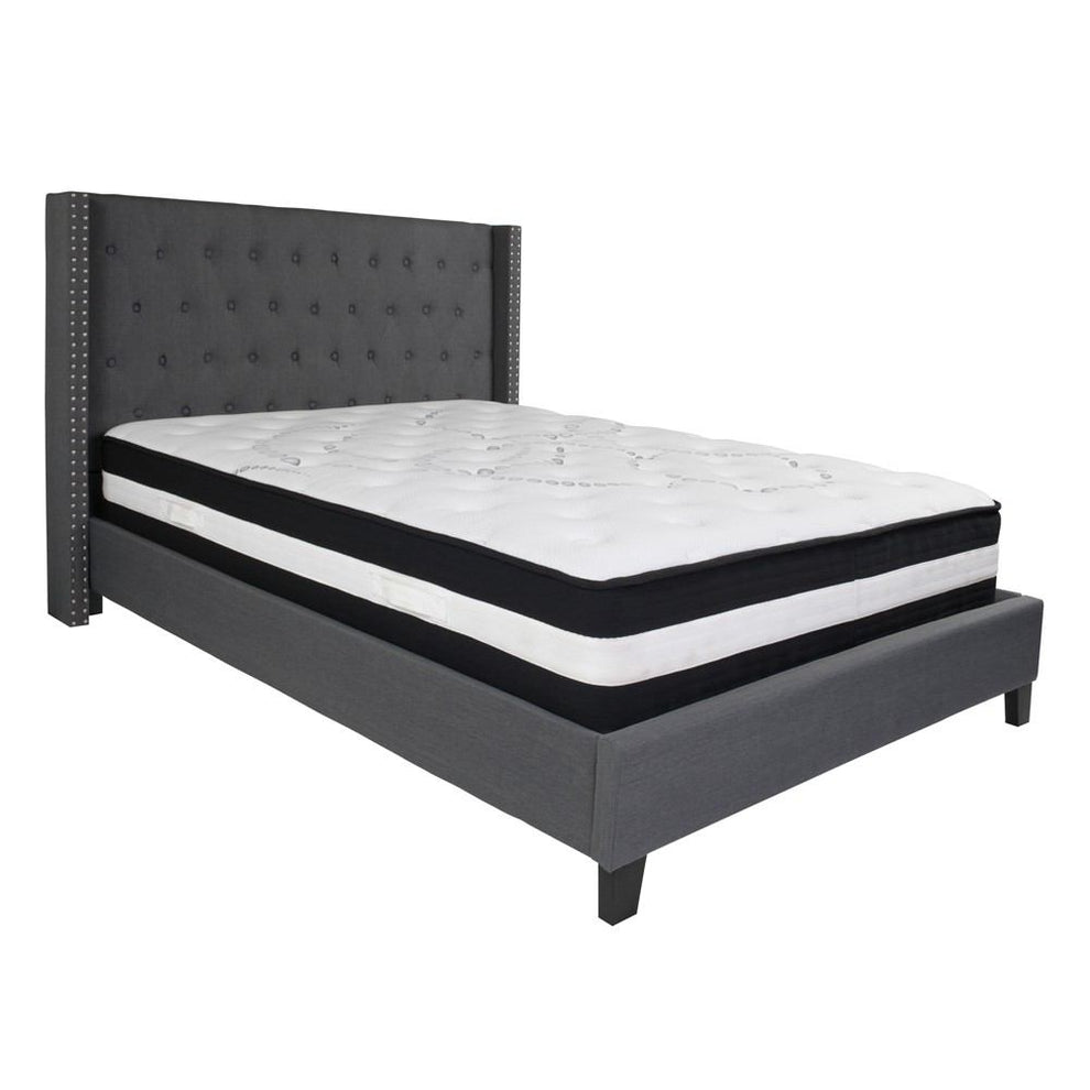 Flash Furniture Riverdale Queen Size Tufted Upholstered Platform Bed with Pocket Spring Mattress | Beds | Modishstore - 11