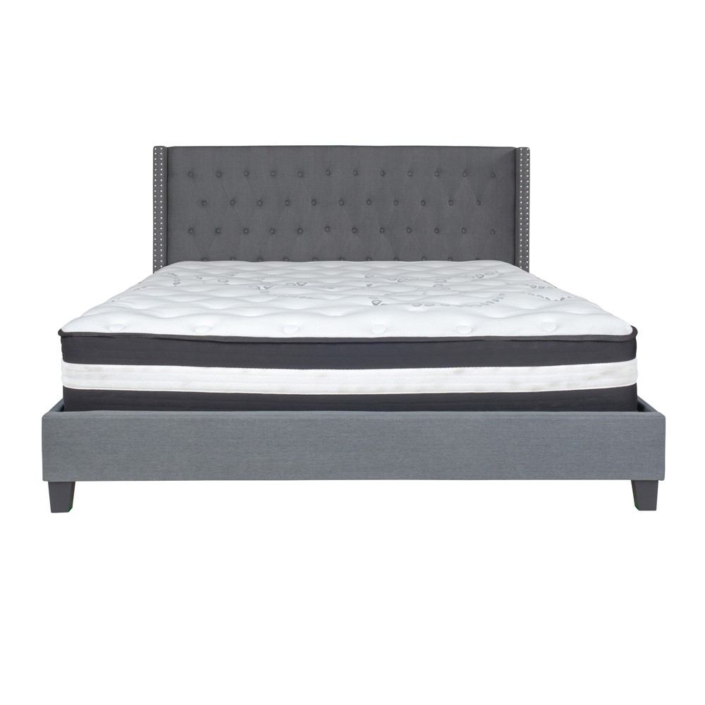 Flash Furniture Riverdale King Size Tufted Upholstered Platform Bed with Pocket Spring Mattress | Beds | Modishstore-12