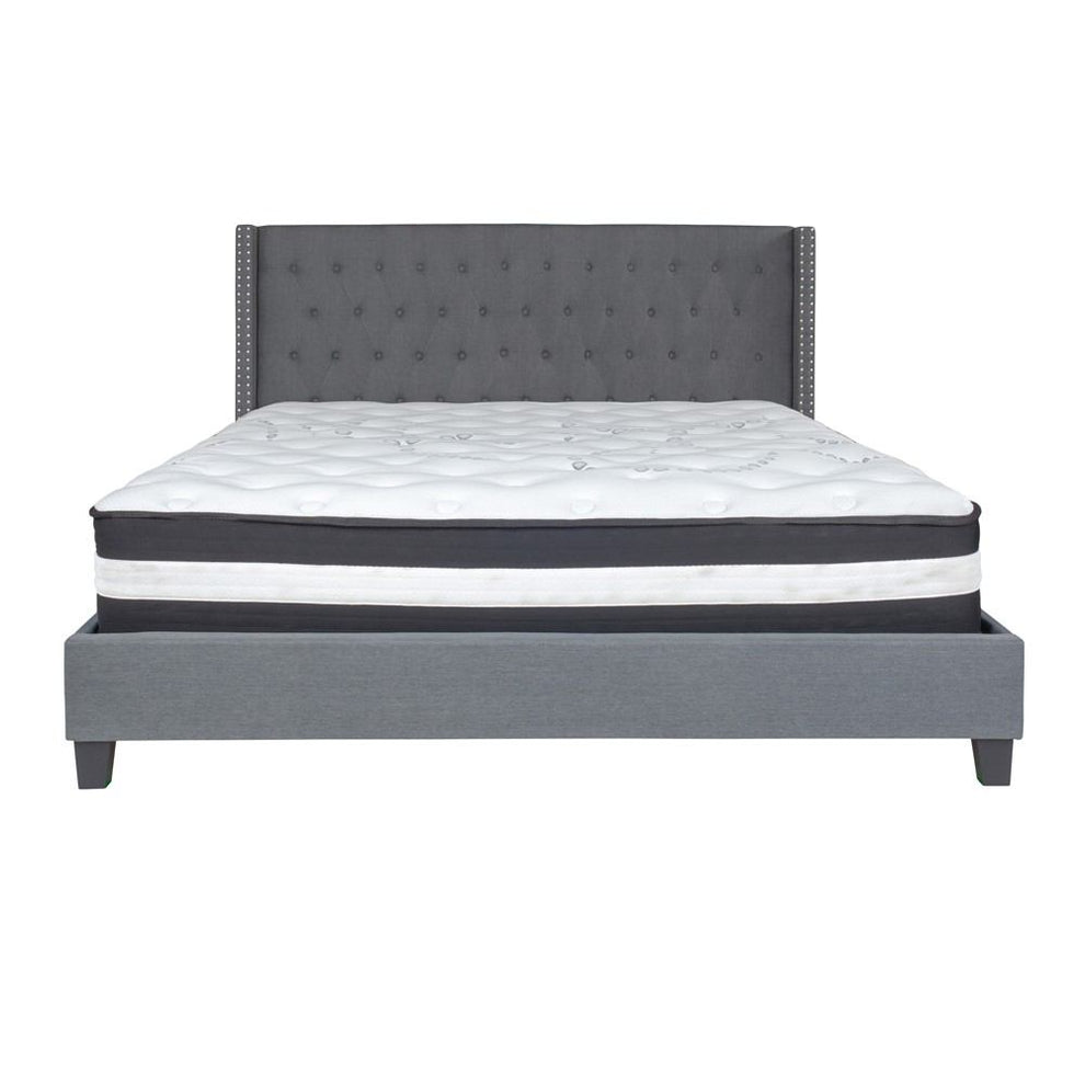 Flash Furniture Riverdale King Size Tufted Upholstered Platform Bed with Pocket Spring Mattress | Beds | Modishstore - 12
