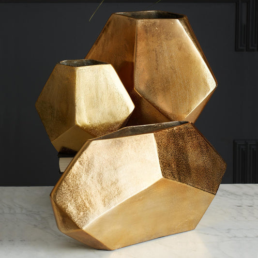 Gold Diamond Shape Vase Set Of 3 By Tozai Home | Vases | Modishstore
