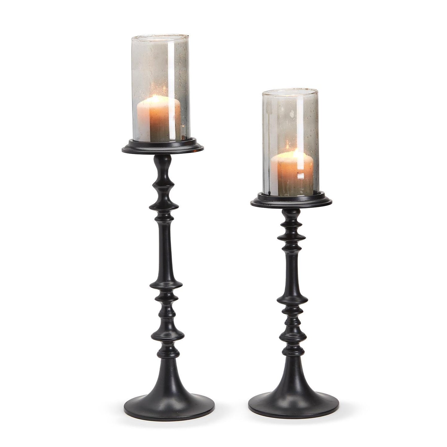 Black Candhleholder w/Smoke Glass Cup Incl 2 Sizes Set Of 2 By Two's Company | Candle Holders | Modishstore - 4