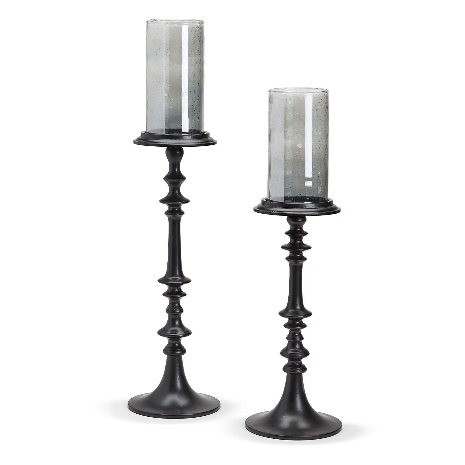 Black Candhleholder w/Smoke Glass Cup Incl 2 Sizes Set Of 2 By Two's Company | Candle Holders | Modishstore - 3