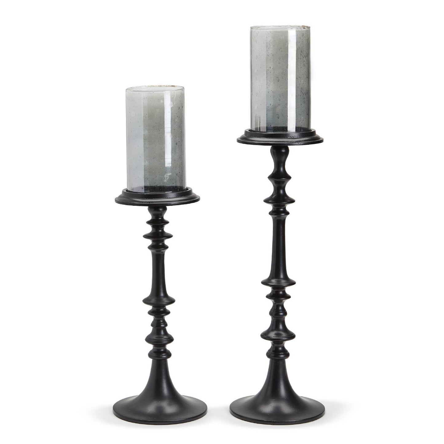 Black Candhleholder w/Smoke Glass Cup Incl 2 Sizes Set Of 2 By Two's Company | Candle Holders | Modishstore - 2