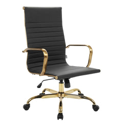 LeisureMod Harris High-Back Faux Leather Office Chair With Gold Frame
