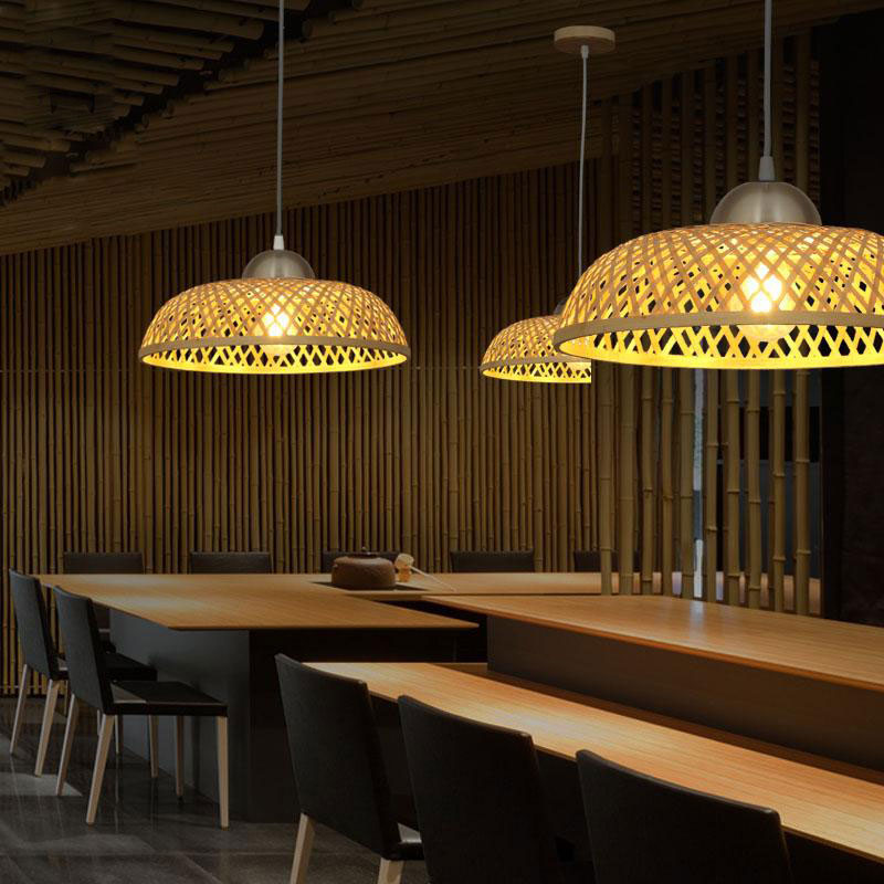 Bamboo Wicker Rattan Cap Shade Pendant Light By Artisan Living-12228-5