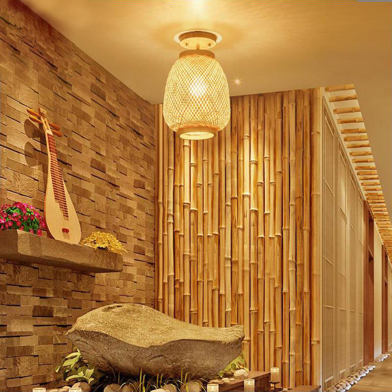 Natural Bamboo Wicker Rattan Shade Ceiling Light By Artisan Living | ModishStore | Ceiling Lamps