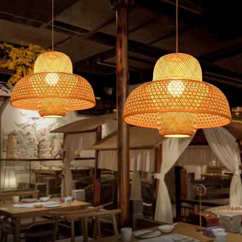 Bamboo Wicker Rattan Castte Shade Pendant Light By Artisan Living-5