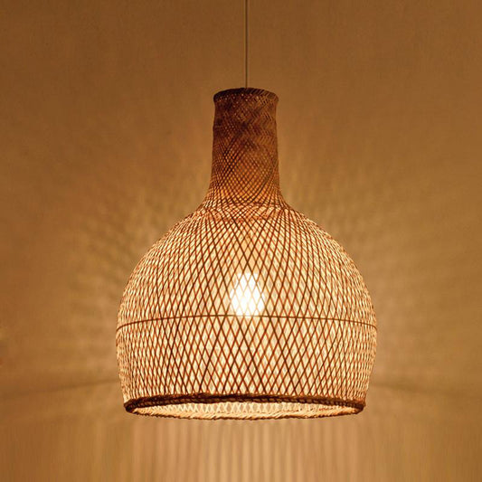 Bamboo Wicker Rattan Cage Lantern Shade Pendant Light By Artisan Living | ModishStore | Pendant Lamps