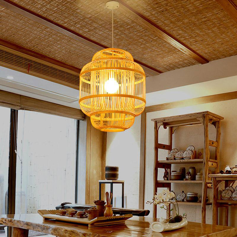 Bamboo Wicker Rattan Shade Lantern Pendant Light By Artisan Living | ModishStore | Pendant Lamps