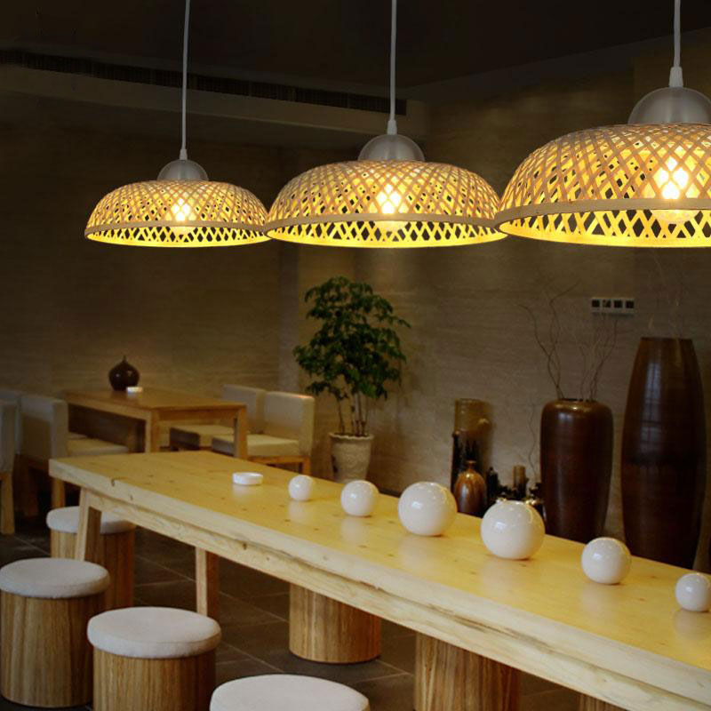 Bamboo Wicker Rattan Cap Shade Pendant Light By Artisan Living-12229-6