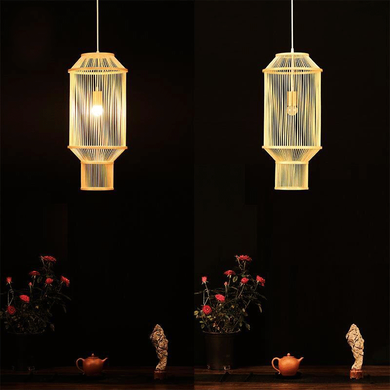 Long Bamboo Wicker Rattan Lantern Pendant Light By Artisan Living-5