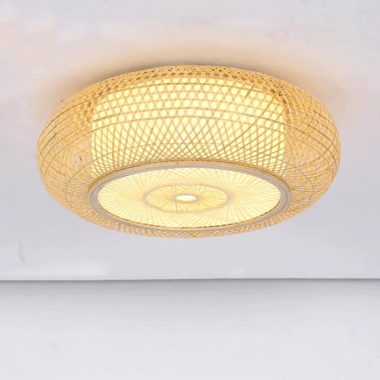 Bamboo Wicker Rattan Round Ripple Ceiling Light By Artisan Living-7